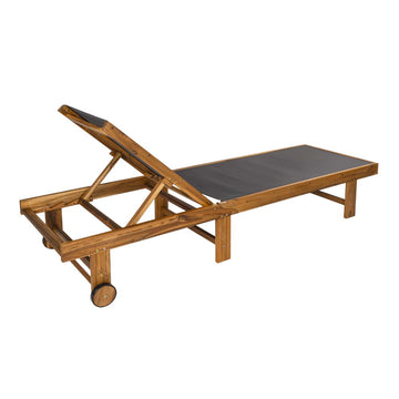 Trabuco Coastal Modern Acacia Wood Mesh 3-Position Outdoor foldable Chaise Lounge Set with Side Table